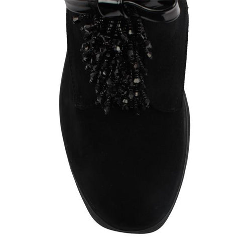 Loretta Vitale C3841 Women's Black Suede Beaded Tasseled Ankle Boots